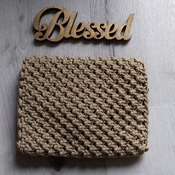 Crochet‎ tan clutch mini bag hand made boho - Picture 5 of 7